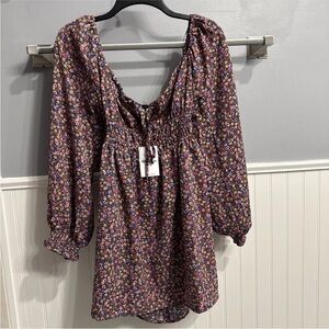 Showpo Purple Floral Smocked Peasant Top